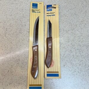 New Sealed Vintage EKCO Micro-Sharp Utility & Paring Knife Set Wood Handle USA